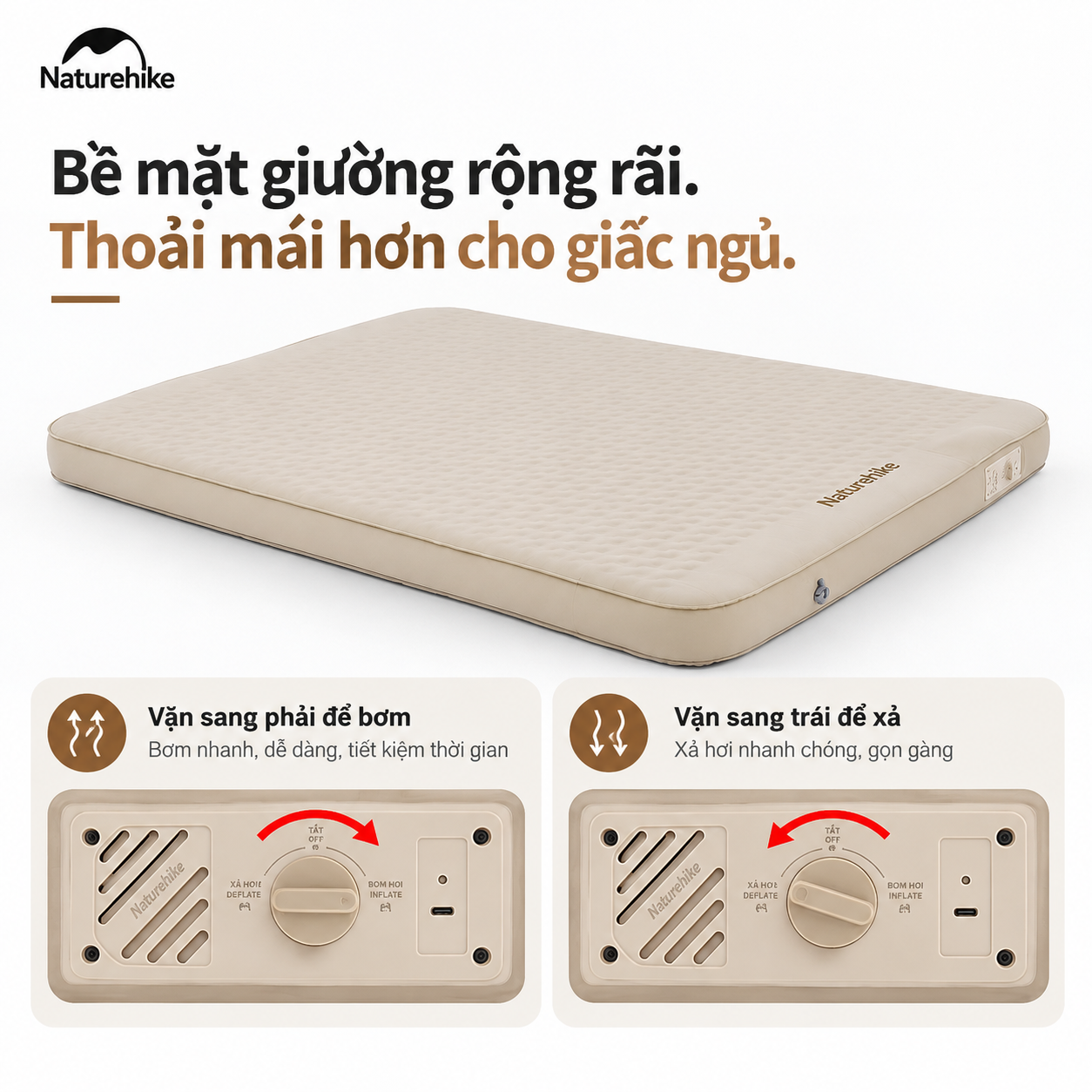 Đệm hơi tự bơm naturehike c12 – đệm ngủ camping 12cm, nhiều kích thước, êm ái & thoải mái CNK2300WS011
