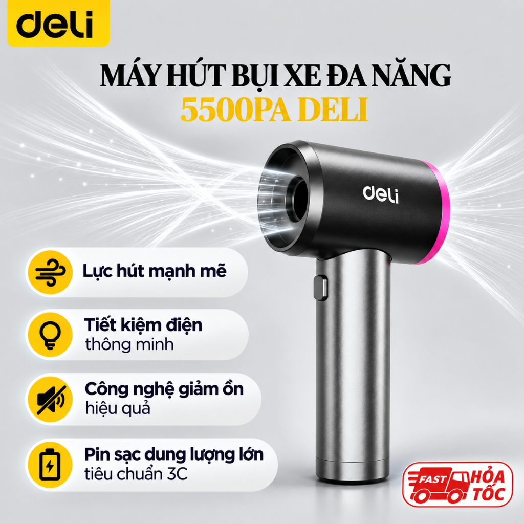 𝐃𝐞𝐥𝐢 - Máy Hút Bụi/ Thổi Bụi Cầm Tay Không Dây Đa Năng, Lực Hút 5500Pa, Pin Kép 4000mAh - DL881123