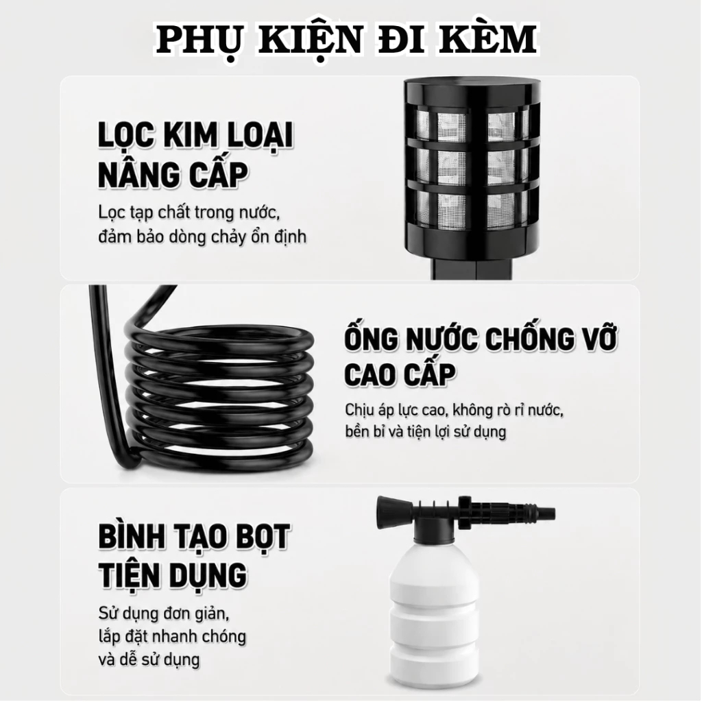 𝐃𝐞𝐥𝐢 - Máy Rửa Xe Pin Cầm Tay 18V 1500mAh, Công Suất 135W, Đầu Phun 6 Chế Độ - DL904018 - SGTOOLS
