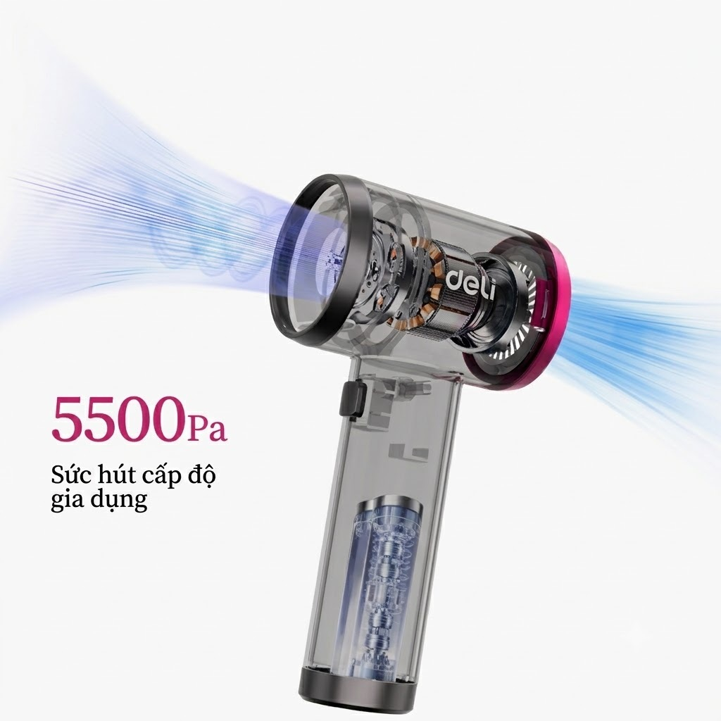 𝐃𝐞𝐥𝐢 - Máy Hút Bụi/ Thổi Bụi Cầm Tay Không Dây Đa Năng, Lực Hút 5500Pa, Pin Kép 4000mAh - DL881123