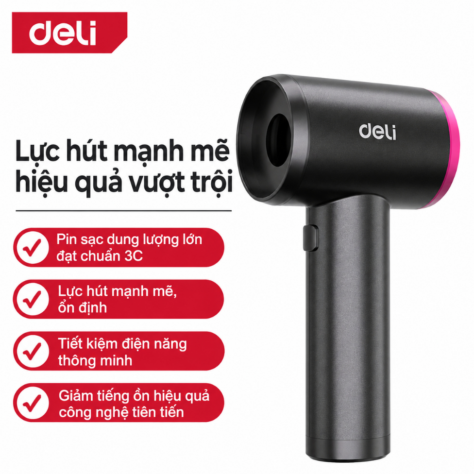 𝐃𝐞𝐥𝐢 - Máy Hút Bụi/ Thổi Bụi Cầm Tay Không Dây Đa Năng, Lực Hút 5500Pa, Pin Kép 4000mAh - DL881123