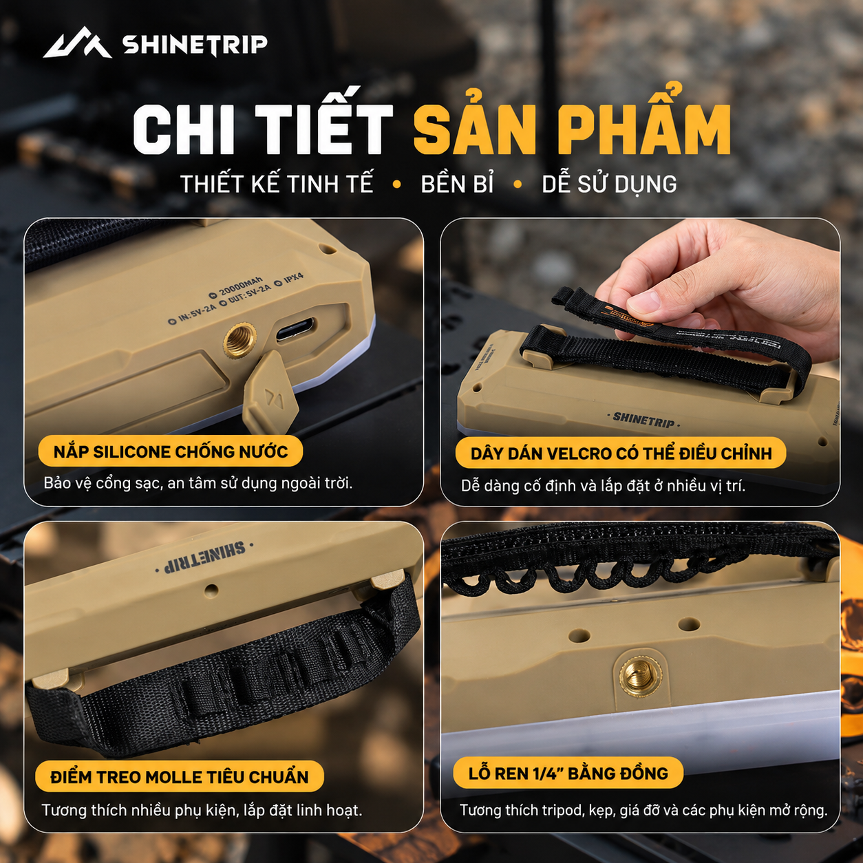 Đèn Camping ShineTrip 20.000mAh | 2200LM | 7 Chế Độ Sáng | Type-C | IPX4