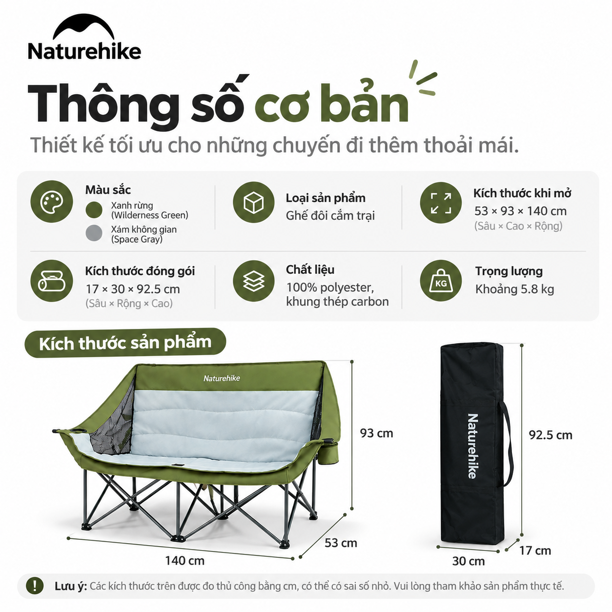 Ghế Đôi Naturehike ComfortMax Star T02 – Ghế Camping 2 Người, Đệm Êm Ái, Khung Thép Chắc Chắn CNK2650JJ016