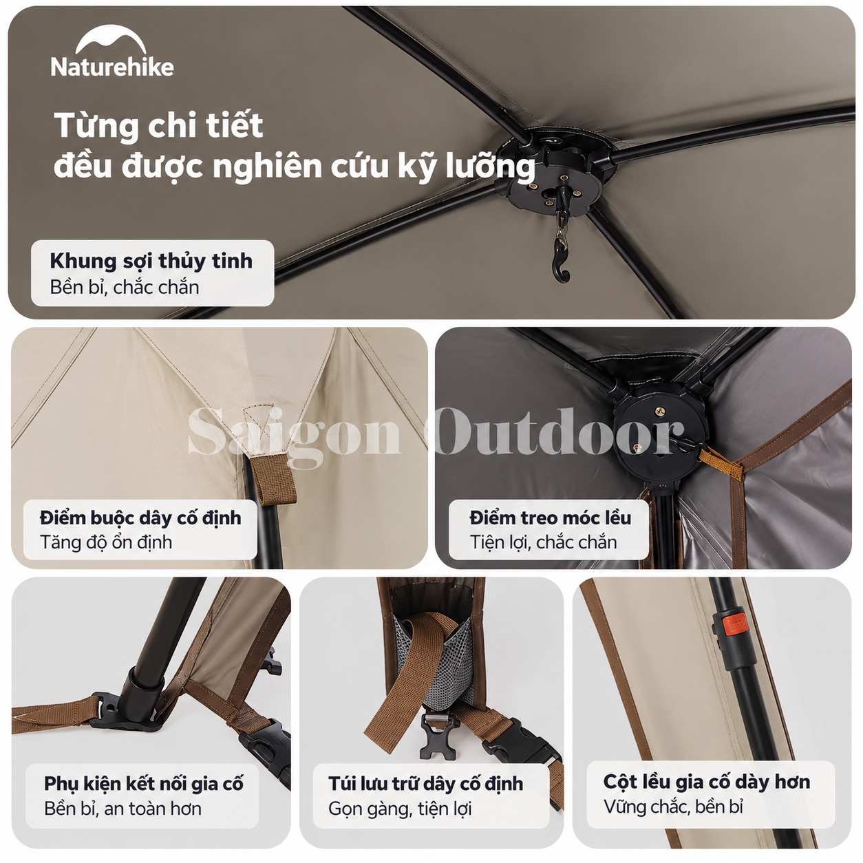 Lều Mái Vòm Tứ Giác Camping Naturehike Ti BLACK® 3×3m – Chống Nắng, Chống Thấm, Cao 2,2m CNK230WS014