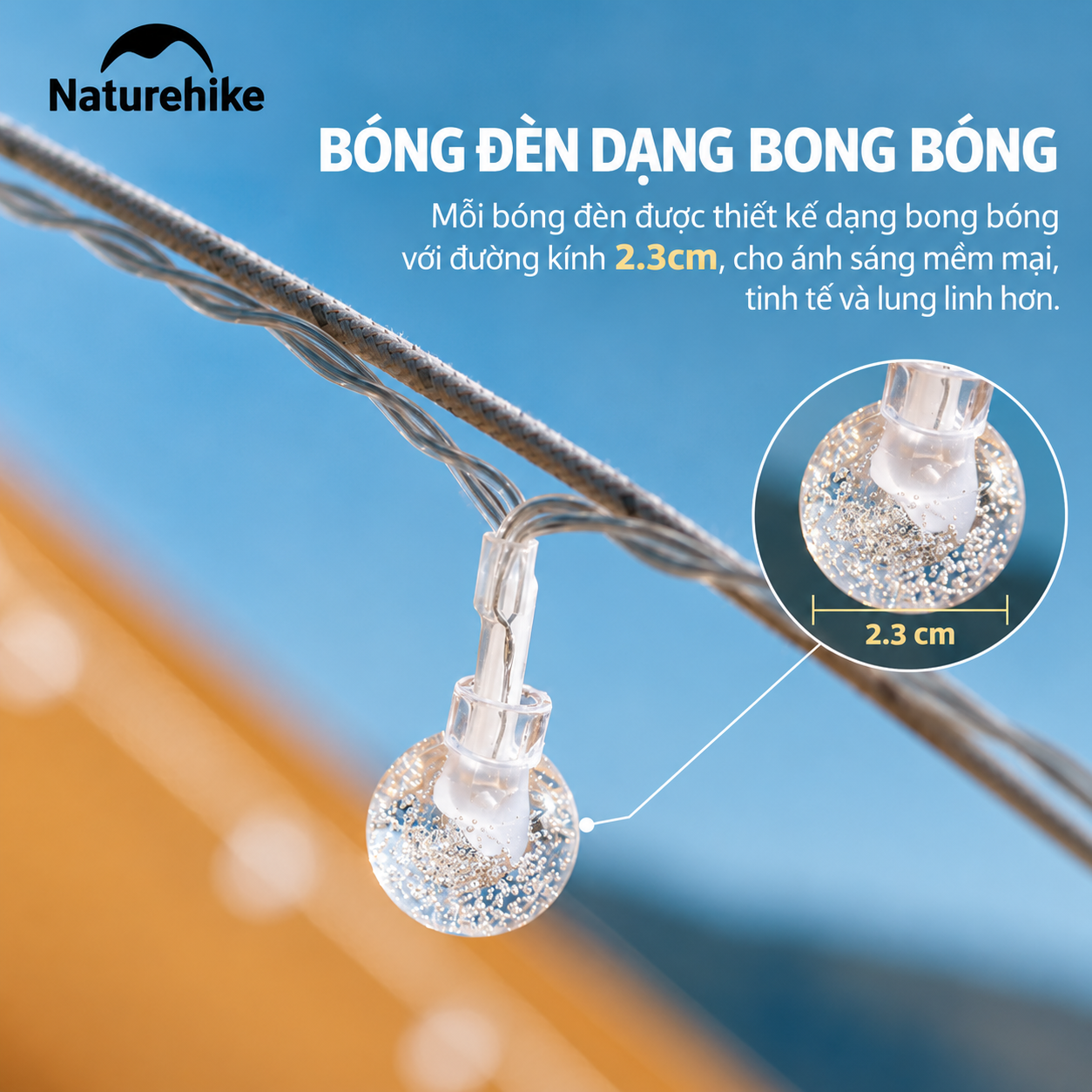 Dây Đèn LED Năng Lượng Mặt Trời Naturehike 20m – 100 Bóng, IPX4, 8 Chế Độ, Điều Khiển Remote CNH22DQ027
