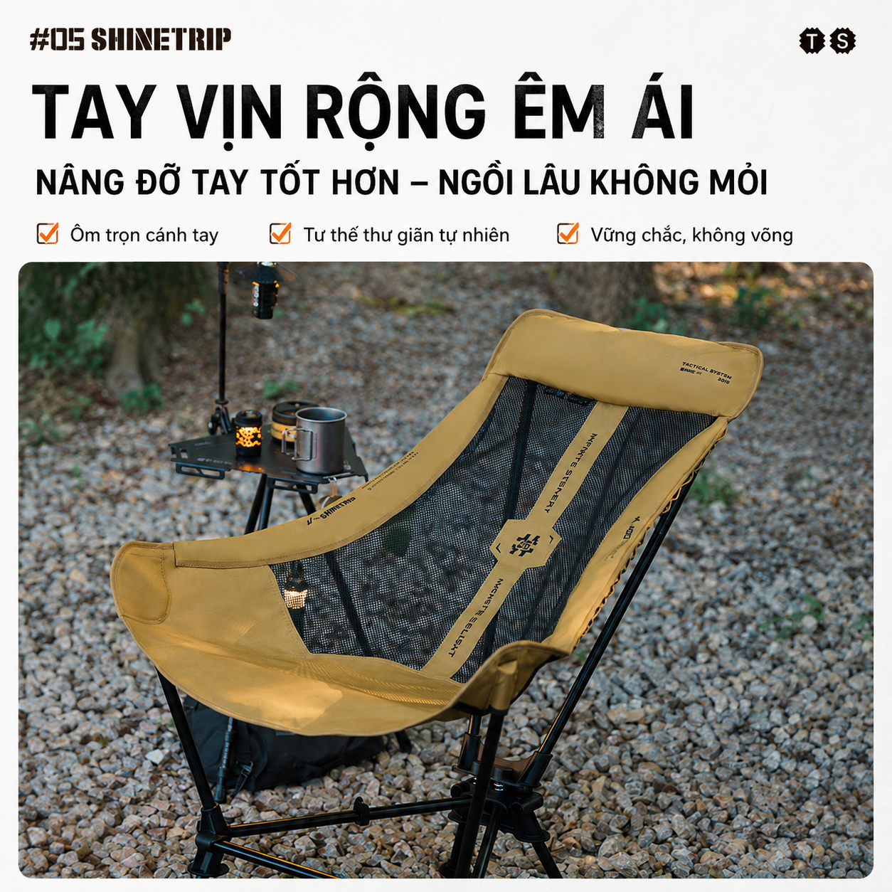 Ghế Camping Đung Đưa ShineTrip #05 – Ghế Thư Giãn Ngả Lưng, Khung Nhôm