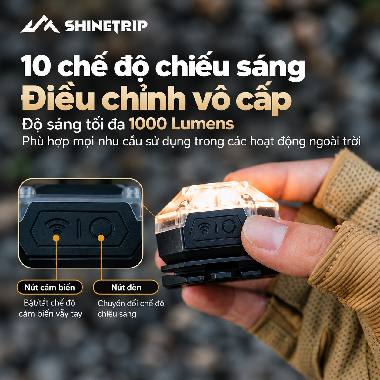 Đèn Camping Đa Năng ShineTrip #05 – 1000LM | Pin 1100mAh | 7 Chế Độ Sáng | Cảm Biến Vẫy Tay | Xoay 180°