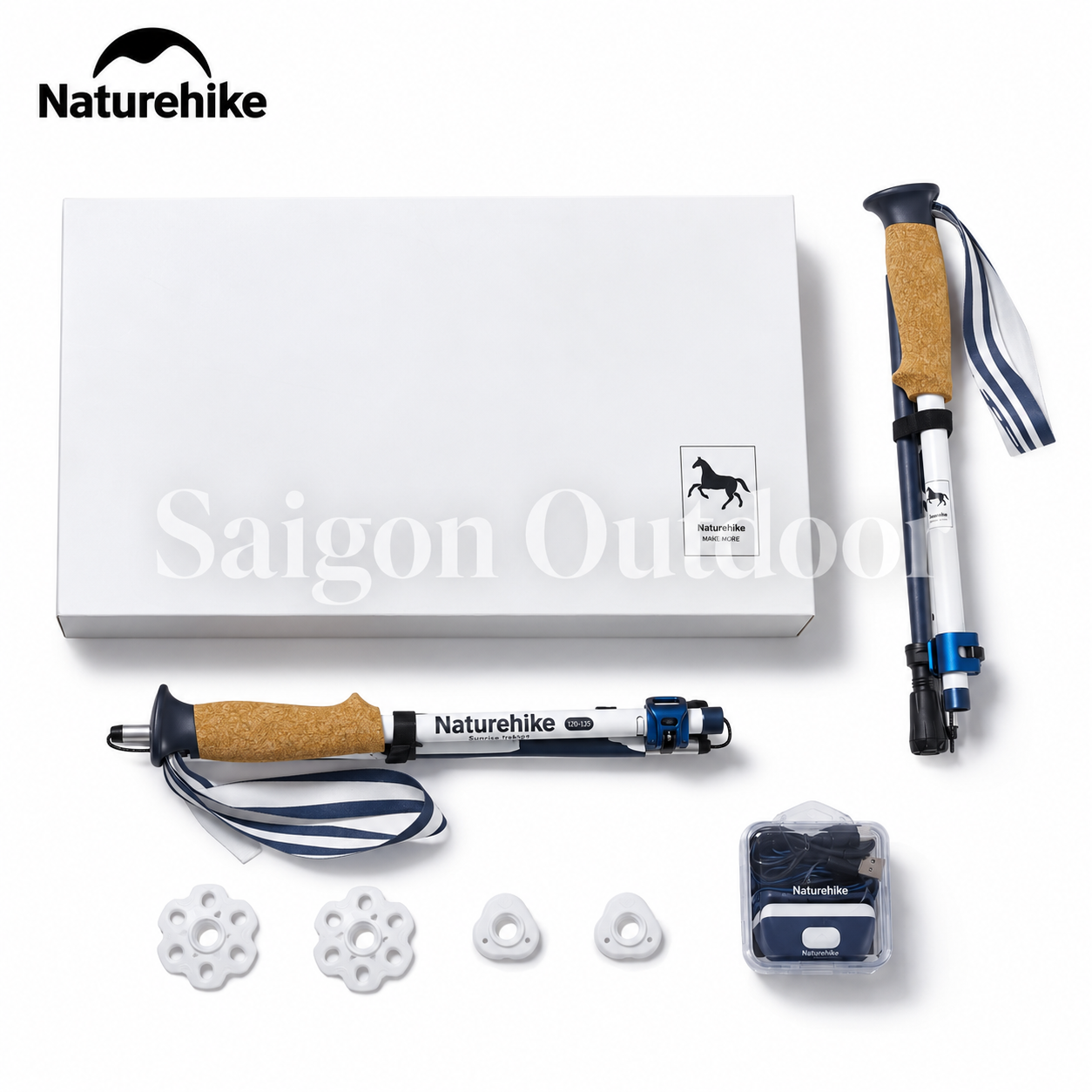 Bộ Gậy Trekking Carbon Naturehike Kỷ Niệm 15 Năm – 2 Gậy Leo Núi 120–135cm Kèm Đèn Đội Đầu CNK2550HY010