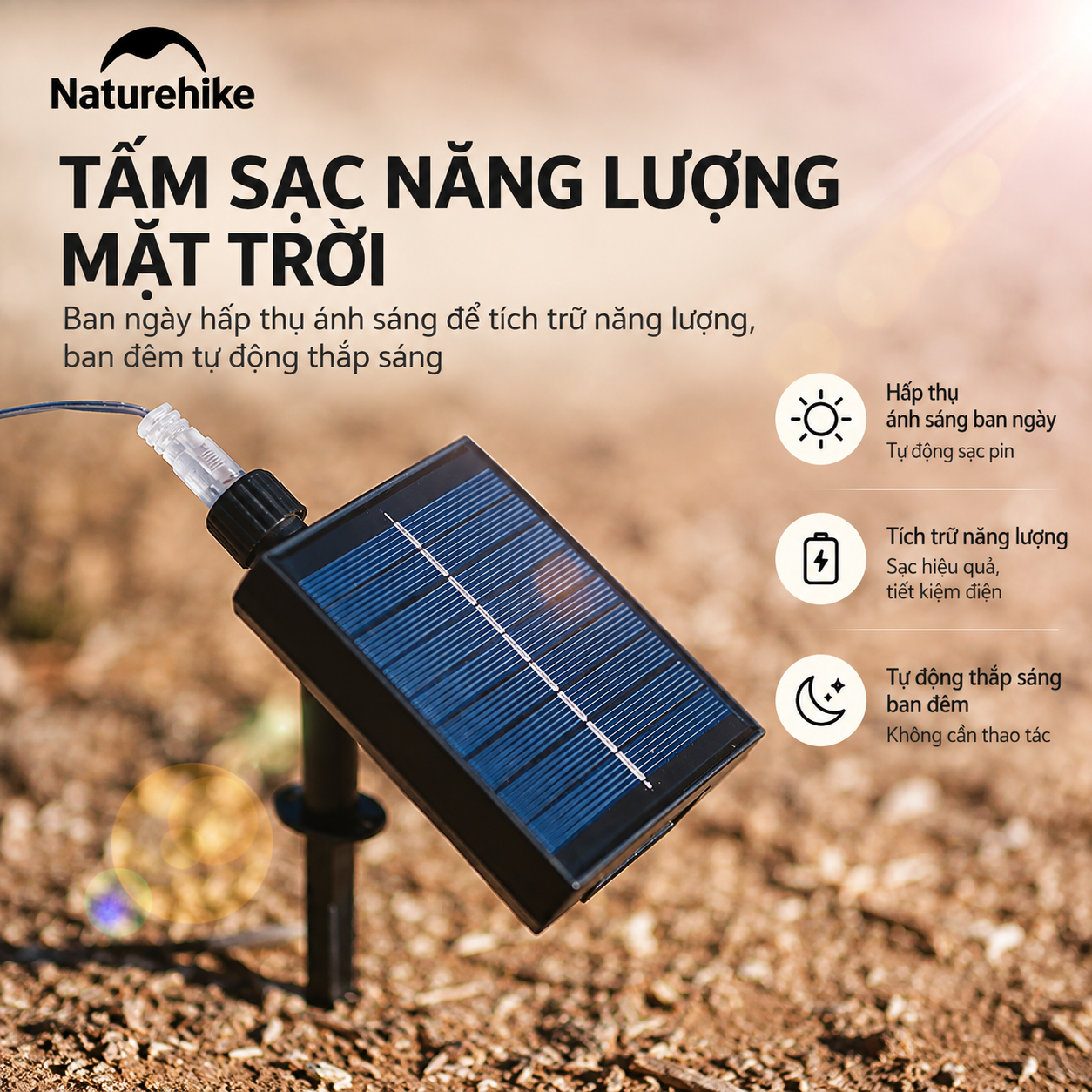 Dây Đèn LED Năng Lượng Mặt Trời Naturehike 20m – 100 Bóng, IPX4, 8 Chế Độ, Điều Khiển Remote CNH22DQ027