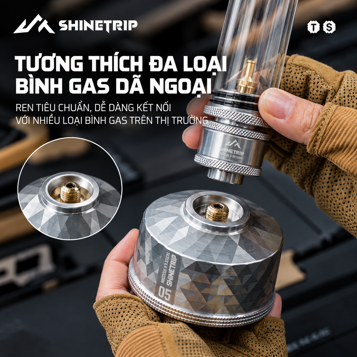 Đèn Gas Dã Ngoại ShineTrip #05 – Đèn Camping Tactical Ánh Lửa Ấm, 2 Kích Thước