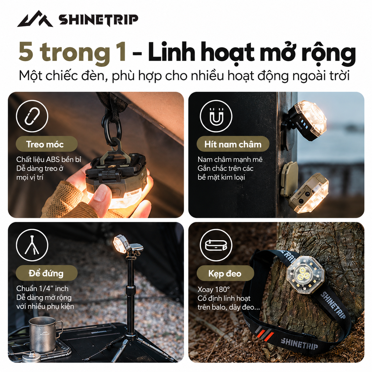 Đèn Camping Đa Năng ShineTrip #05 – 1000LM | Pin 1100mAh | 7 Chế Độ Sáng | Cảm Biến Vẫy Tay | Xoay 180°