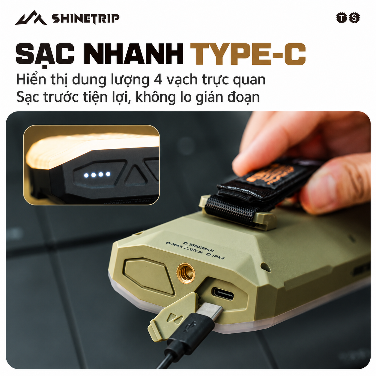 Đèn Camping ShineTrip 20.000mAh | 2200LM | 7 Chế Độ Sáng | Type-C | IPX4