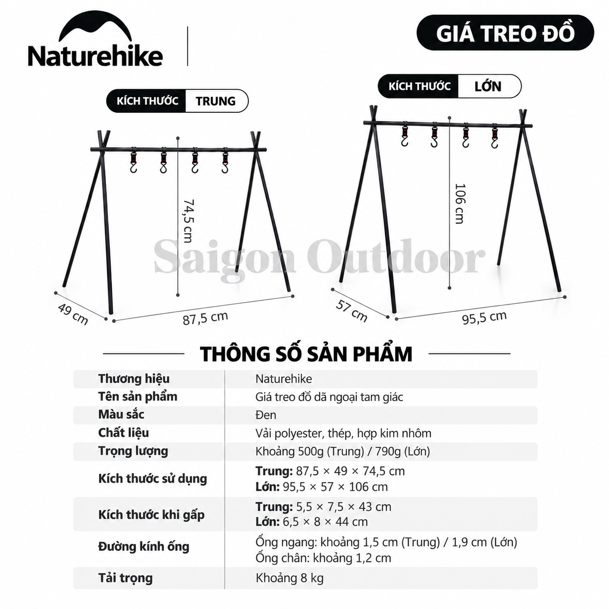 Giá Treo Đồ Dã Ngoại Naturehike Khung Chữ A – Kệ Treo Dụng Cụ Camping, Nấu Nướng BBQ NH19PJ082