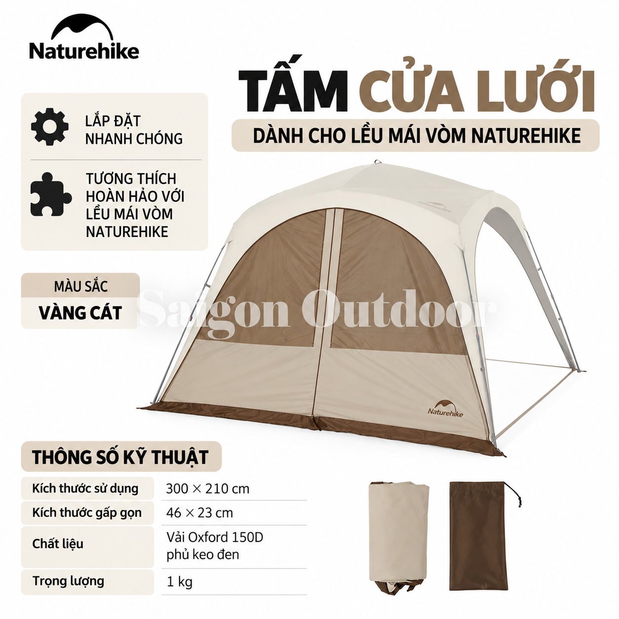 Lều Mái Vòm Tứ Giác Camping Naturehike Ti BLACK® 3×3m – Chống Nắng, Chống Thấm, Cao 2,2m CNK230WS014