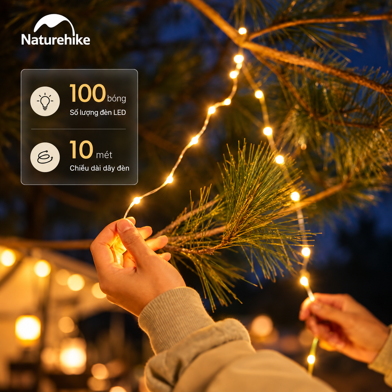 Đèn Dây Cắm Trại Naturehike 10M – 100 LED, 8 Chế Độ Sáng, Pin AAA, Chống Nước IP44 CNH22DQ019