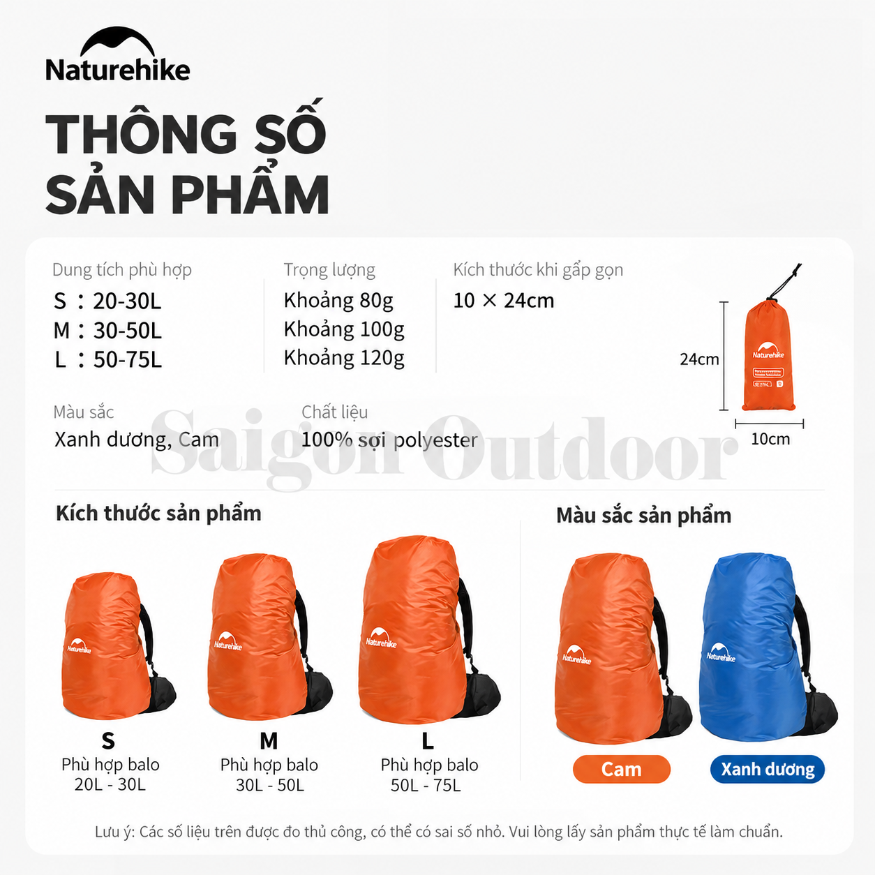 Áo Mưa Bọc Balo Naturehike PU2000 – Chống Nước, Gấp Gọn, Dành Cho Balo 20–75L NH15Y001-Z