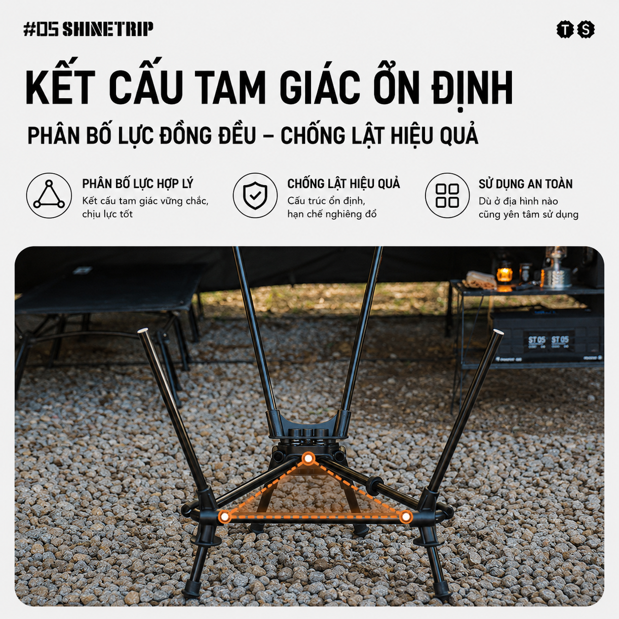 Ghế Camping Đung Đưa ShineTrip #05 – Ghế Thư Giãn Ngả Lưng, Khung Nhôm