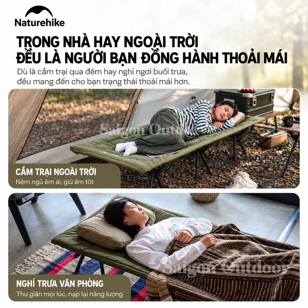 Đệm Ngủ Giường Xếp Dã Ngoại Naturehike – Chần Bông Êm Ái, Giữ Ấm, Gấp Gọn CNK2300DZ022