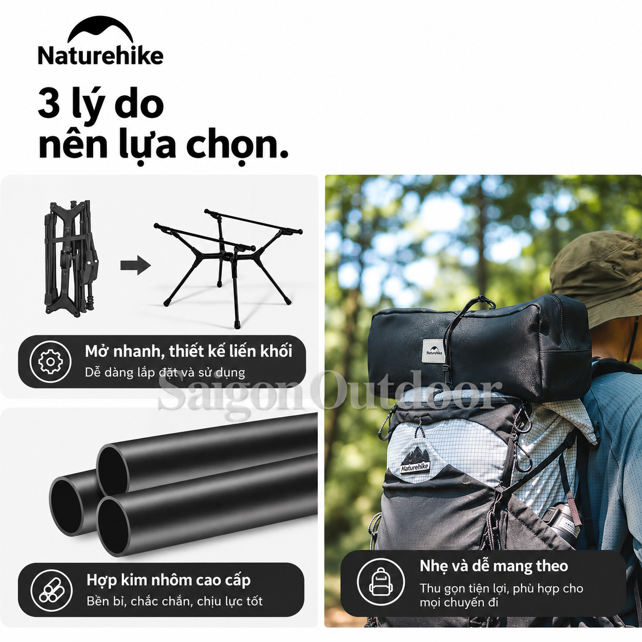 Bàn Gấp Dã Ngoại Naturehike YL01 – Hợp Kim Nhôm, Siêu Gọn Nhẹ, Khung Chữ X CNK2550JJ021
