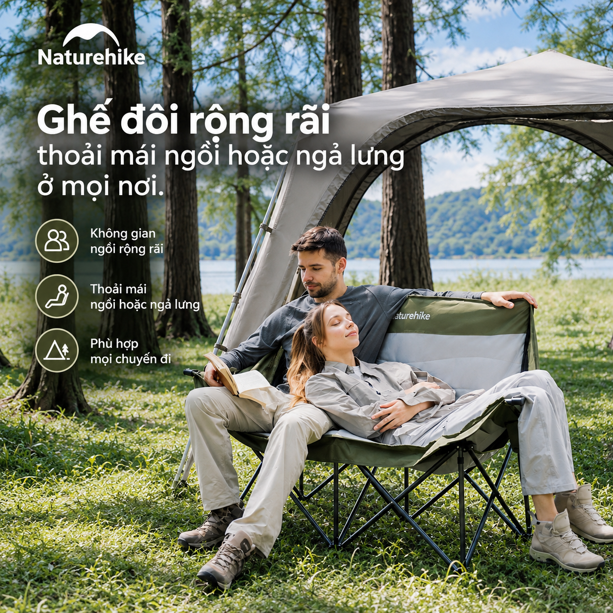 Ghế Đôi Naturehike ComfortMax Star T02 – Ghế Camping 2 Người, Đệm Êm Ái, Khung Thép Chắc Chắn CNK2650JJ016