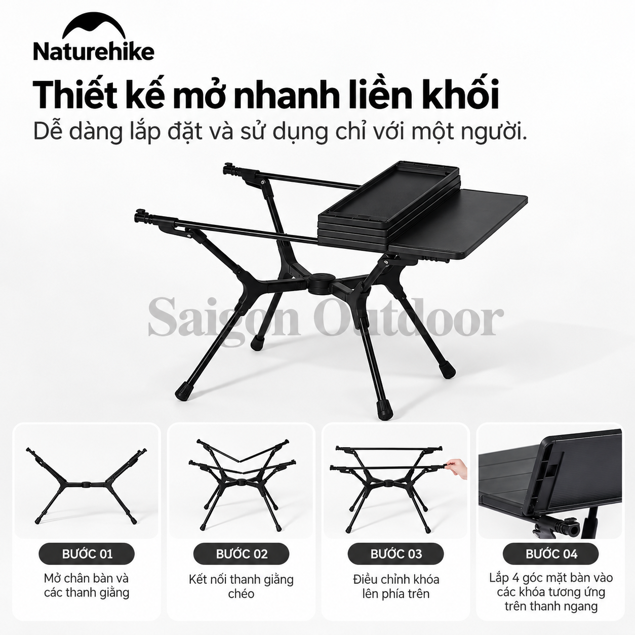 Bàn Gấp Dã Ngoại Naturehike YL01 – Hợp Kim Nhôm, Siêu Gọn Nhẹ, Khung Chữ X CNK2550JJ021