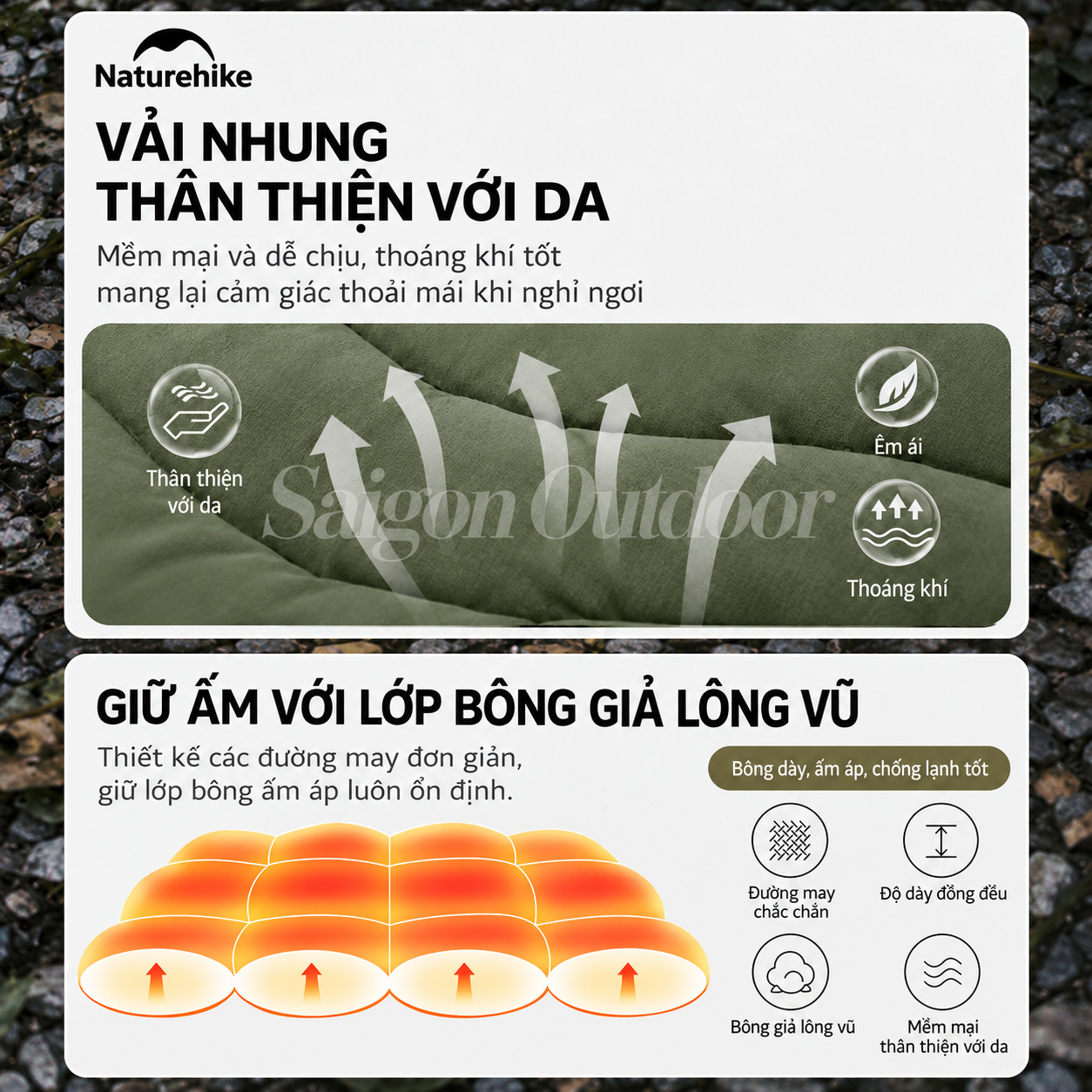 Đệm Ngủ Giường Xếp Dã Ngoại Naturehike – Chần Bông Êm Ái, Giữ Ấm, Gấp Gọn CNK2300DZ022