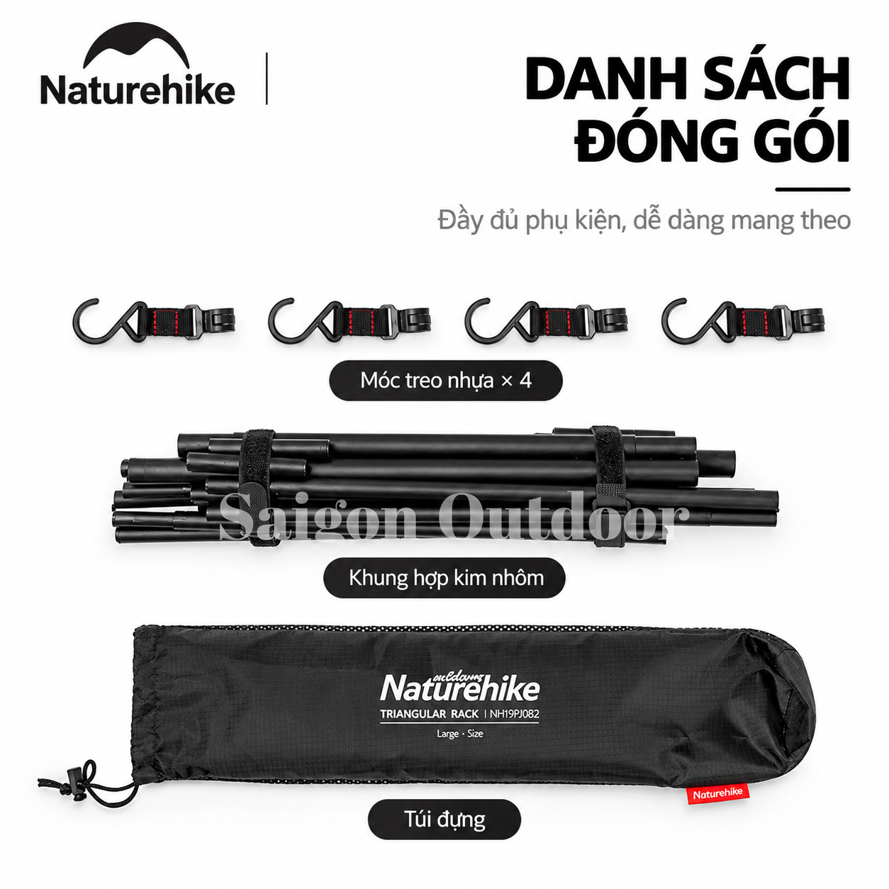 Giá Treo Đồ Dã Ngoại Naturehike Khung Chữ A – Kệ Treo Dụng Cụ Camping, Nấu Nướng BBQ NH19PJ082