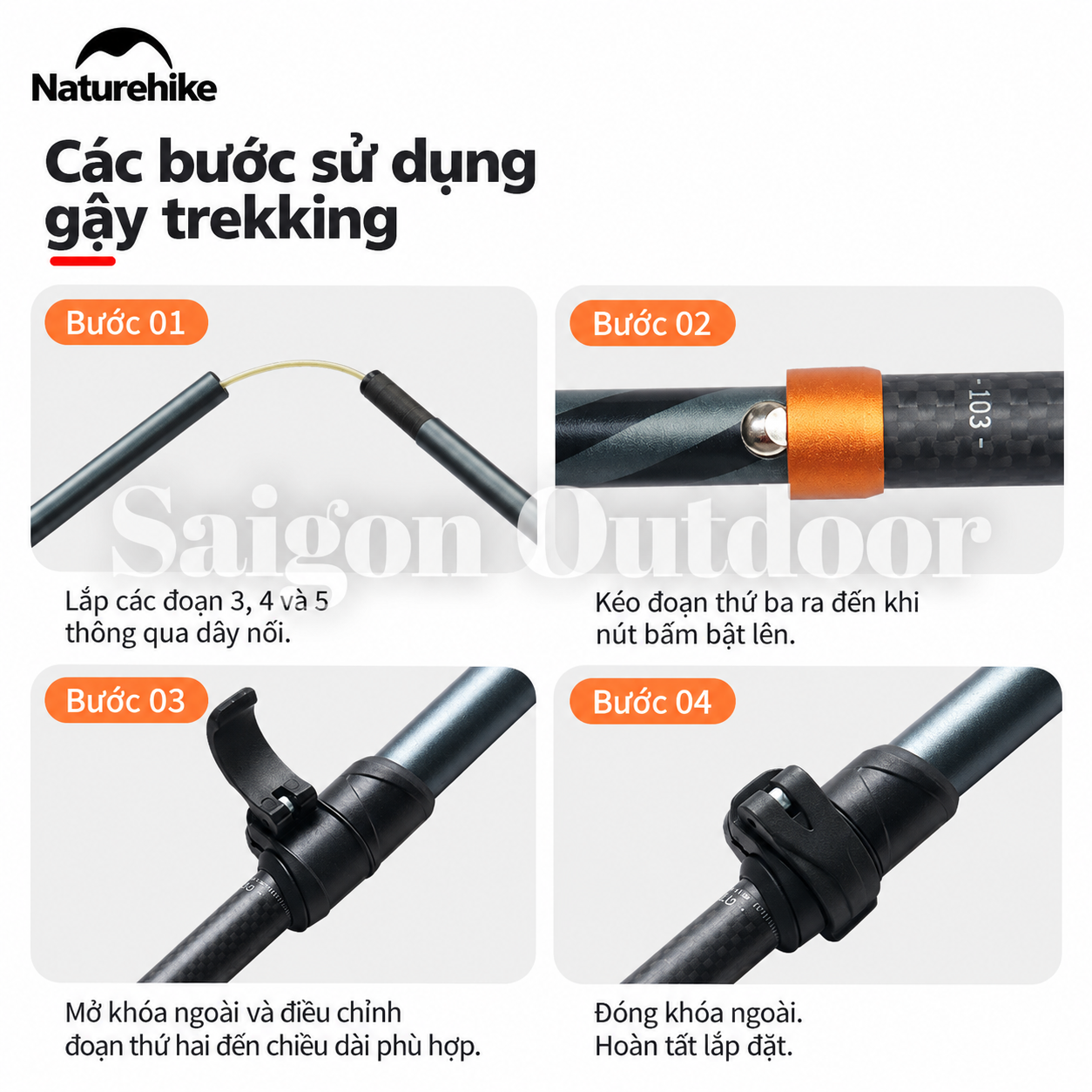 Gậy Trekking Naturehike Gale Trek – Gấp Gọn, Tay Cầm Công Thái Học, Hỗ Trợ Leo Núi & Hiking CNK2450DS013