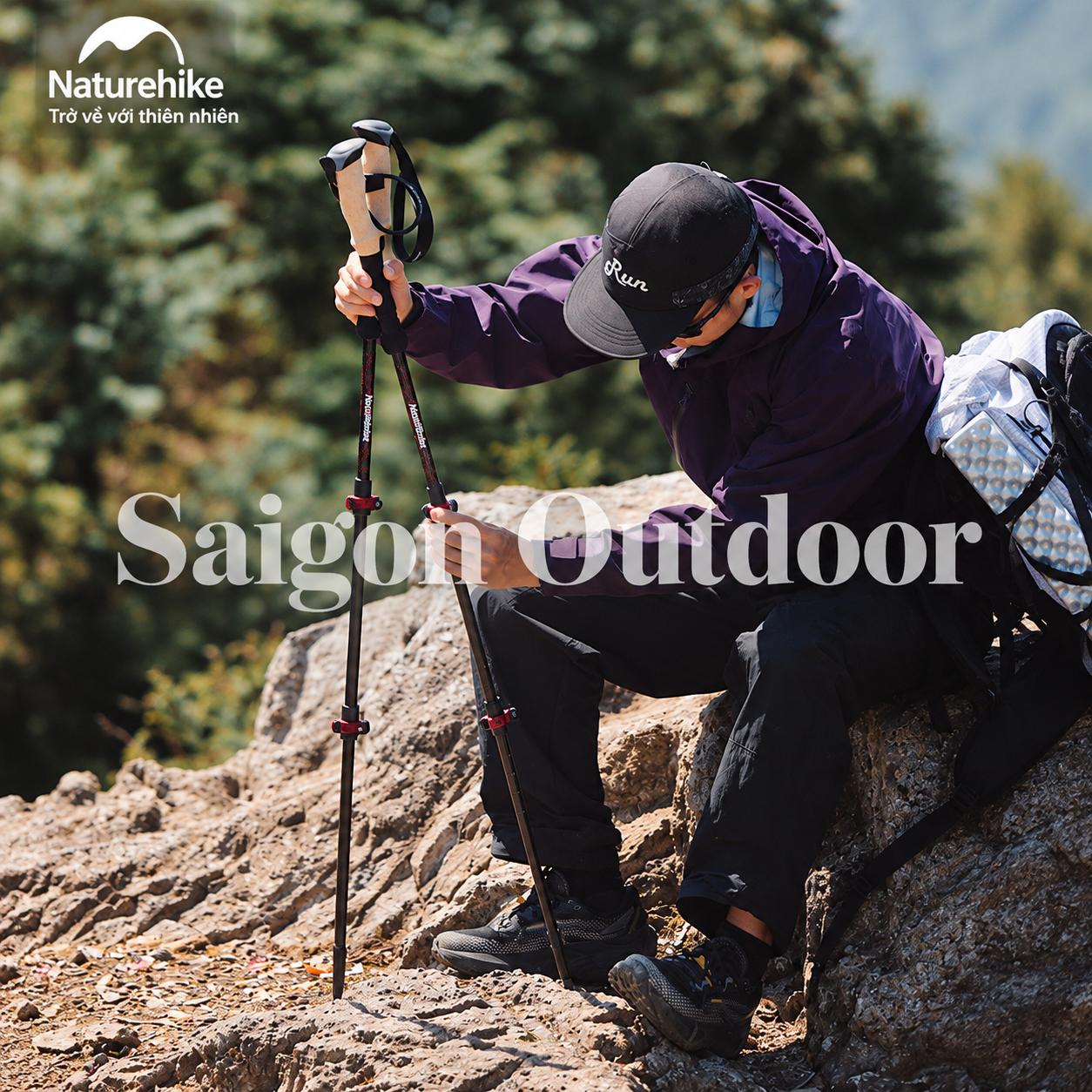 Gậy Trekking Naturehike 3 Khúc Carbon 3K – Siêu Nhẹ 193g, Điều Chỉnh Linh Hoạt NH20DS003