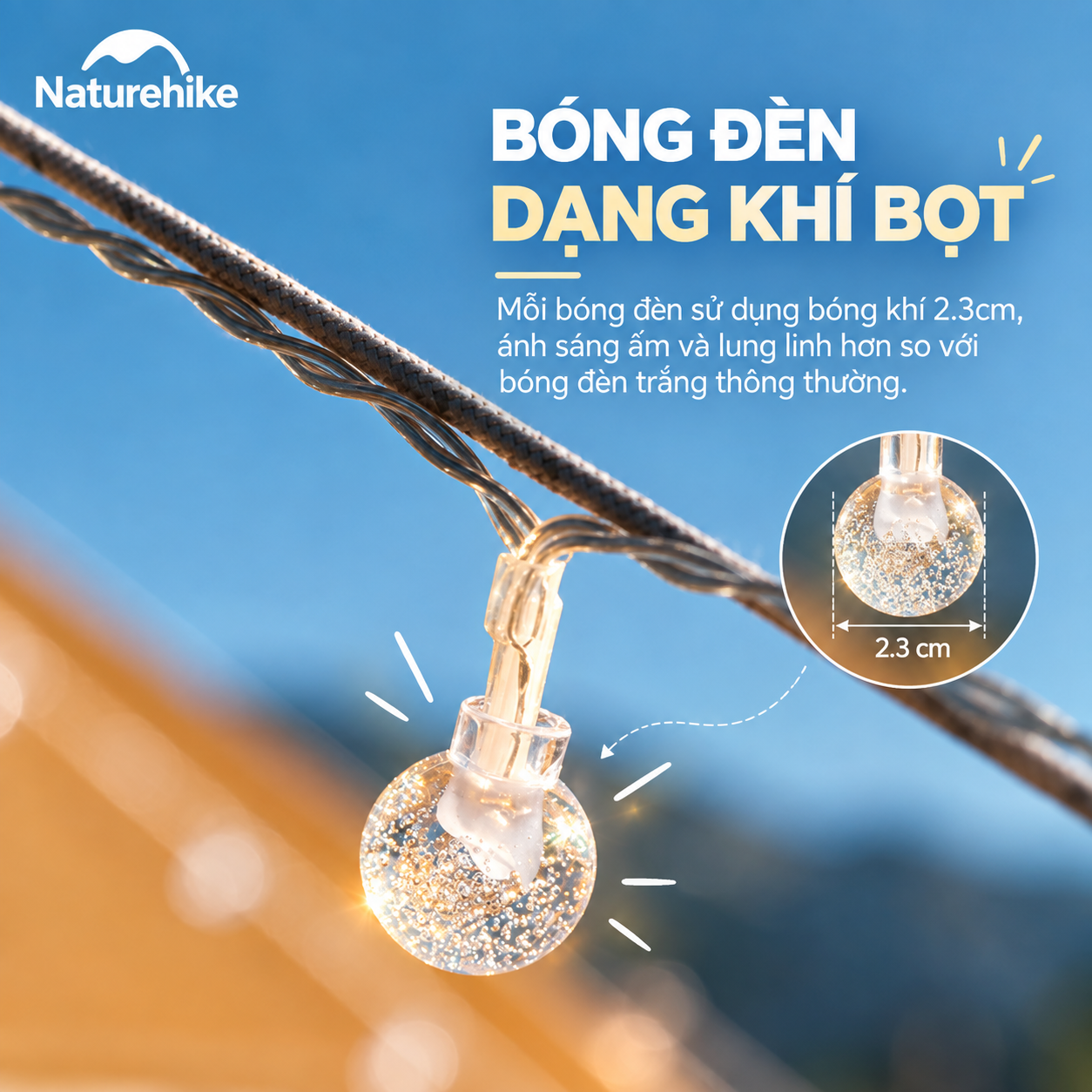 Dây Đèn Trang Trí Naturehike 10M – 80 Bóng LED, 9 Chế Độ Ánh Sáng, Đèn Camping CNH22DQ028