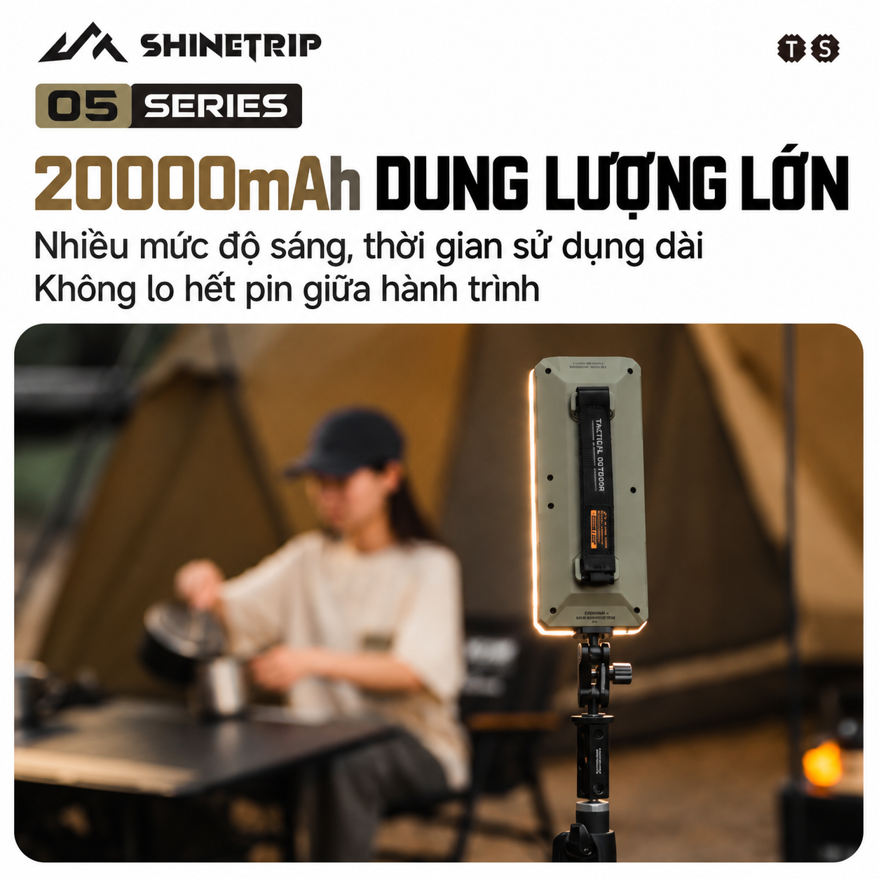 Đèn Camping ShineTrip 20.000mAh | 2200LM | 7 Chế Độ Sáng | Type-C | IPX4