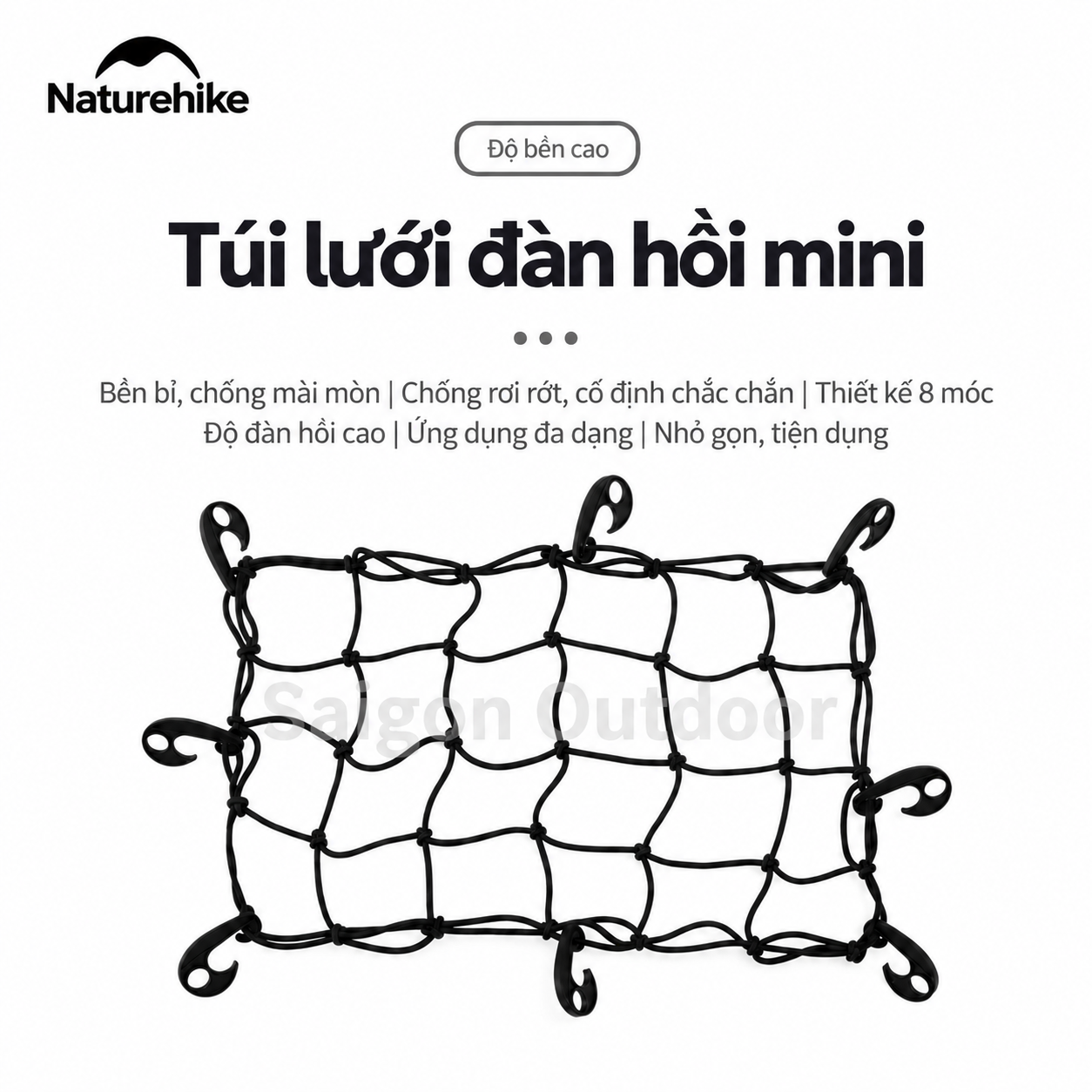 Lưới Cố Định Gắn Xe Kéo Naturehike - Lưới Chằng Hành Lý Dã Ngoại, 8 Móc Cố Định NH22PJ001
