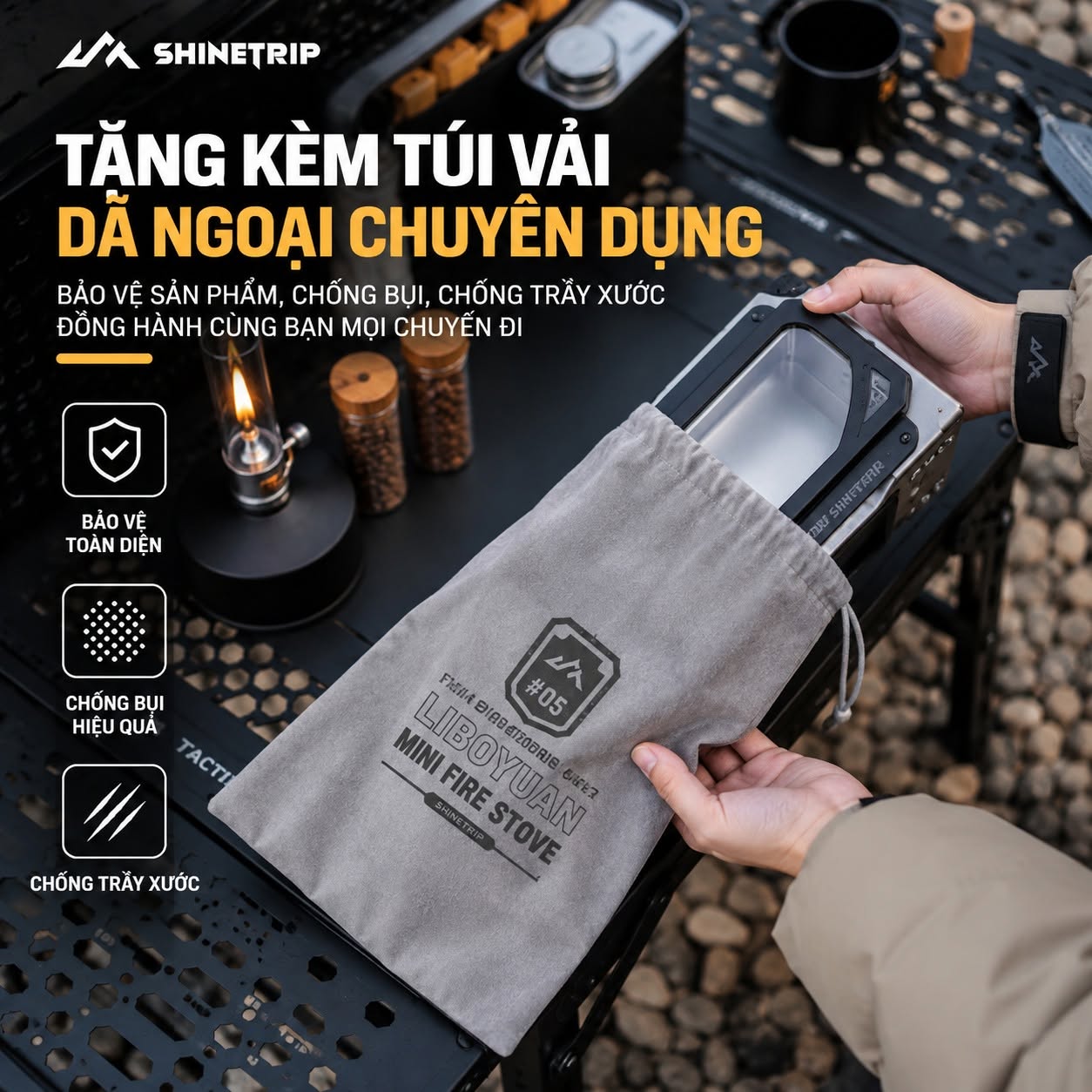 Bếp Lửa Dã Ngoại ShineTrip #05 Mini Fire Stove – Thép Không Gỉ 430, Kính Chịu Nhiệt 1200°C