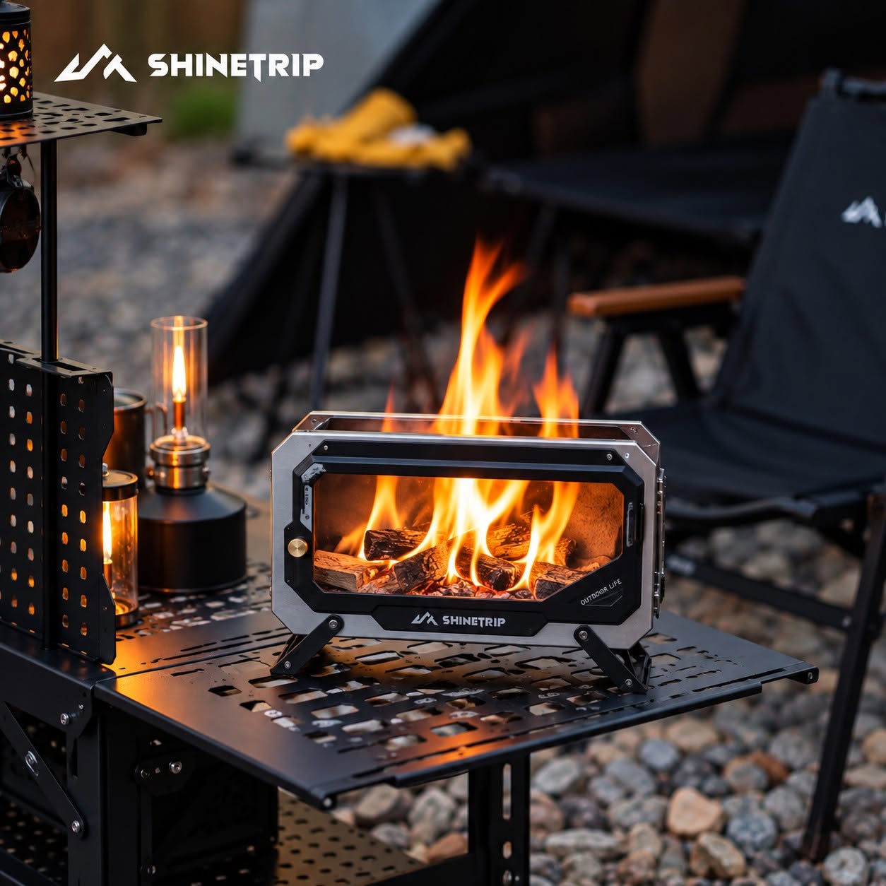 Bếp Lửa Dã Ngoại ShineTrip #05 Mini Fire Stove – Thép Không Gỉ 430, Kính Chịu Nhiệt 1200°C