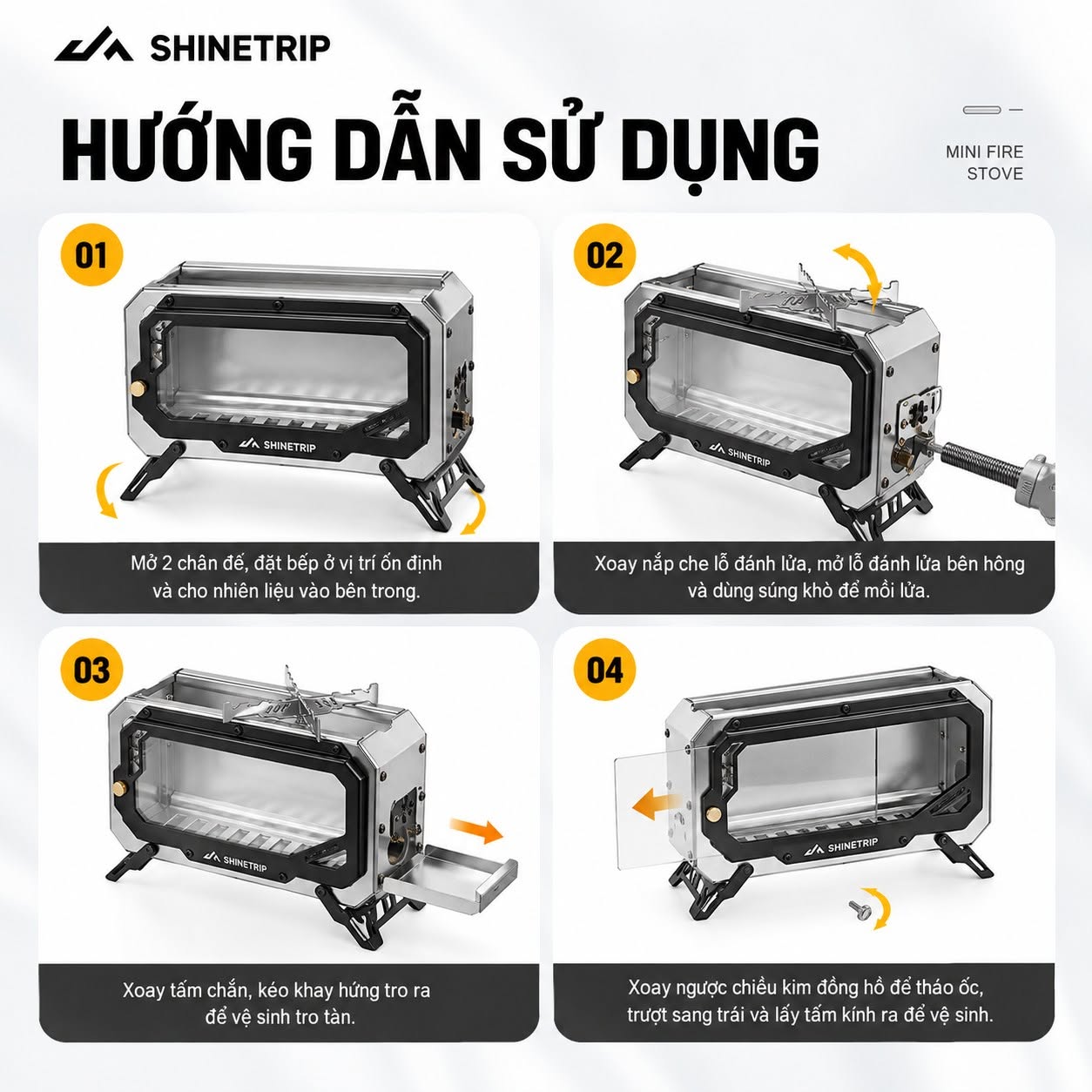 Bếp Lửa Dã Ngoại ShineTrip #05 Mini Fire Stove – Thép Không Gỉ 430, Kính Chịu Nhiệt 1200°C