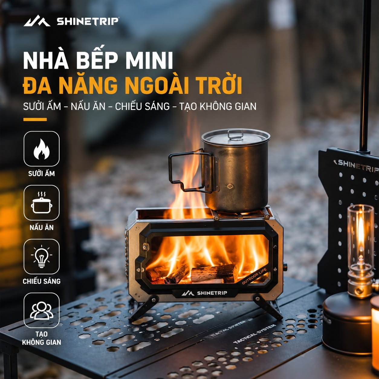 Bếp Lửa Dã Ngoại ShineTrip #05 Mini Fire Stove – Thép Không Gỉ 430, Kính Chịu Nhiệt 1200°C