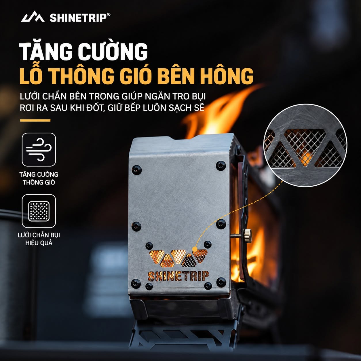 Bếp Lửa Dã Ngoại ShineTrip #05 Mini Fire Stove – Thép Không Gỉ 430, Kính Chịu Nhiệt 1200°C