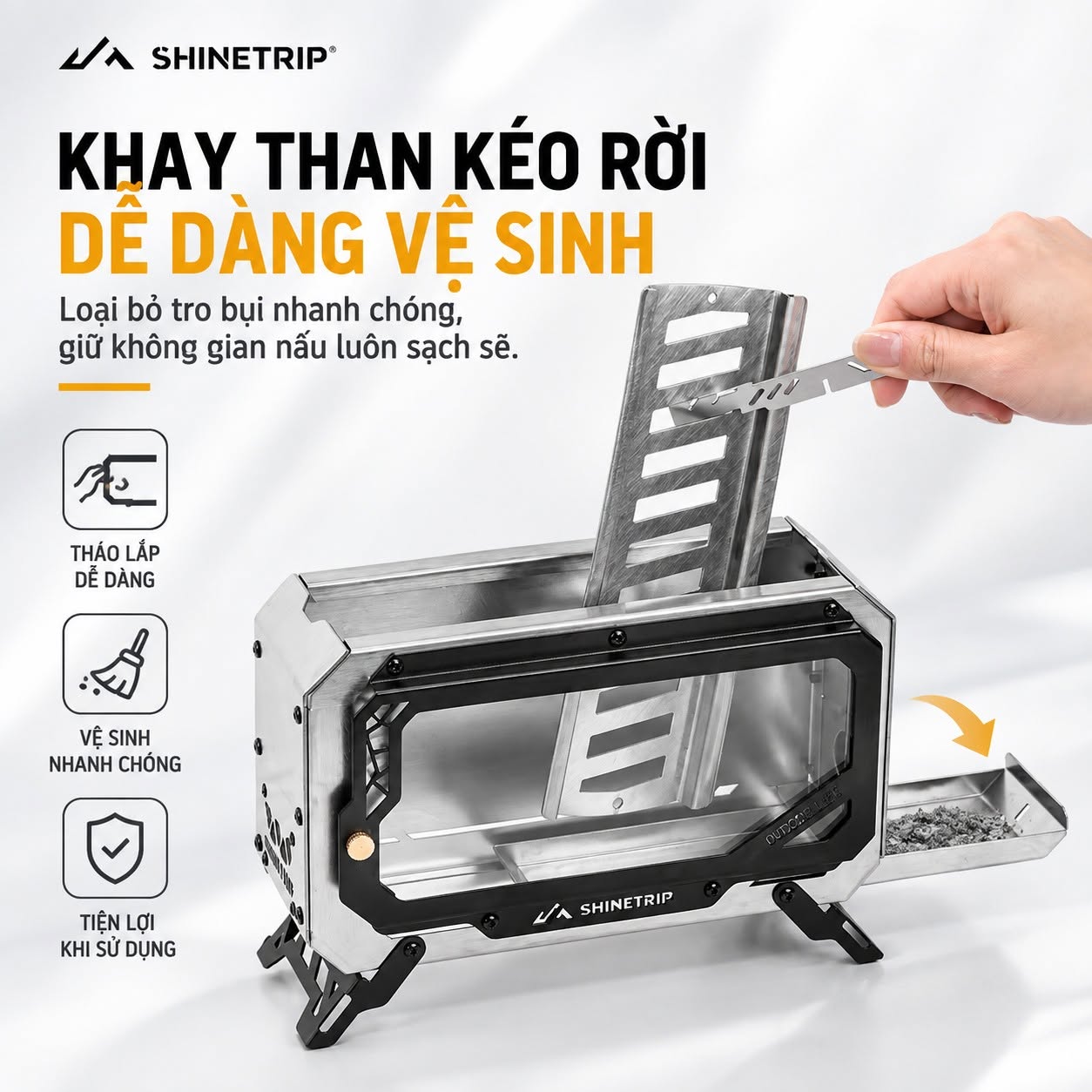 Bếp Lửa Dã Ngoại ShineTrip #05 Mini Fire Stove – Thép Không Gỉ 430, Kính Chịu Nhiệt 1200°C