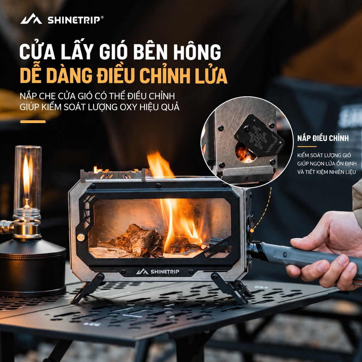 Bếp Lửa Dã Ngoại ShineTrip #05 Mini Fire Stove – Thép Không Gỉ 430, Kính Chịu Nhiệt 1200°C