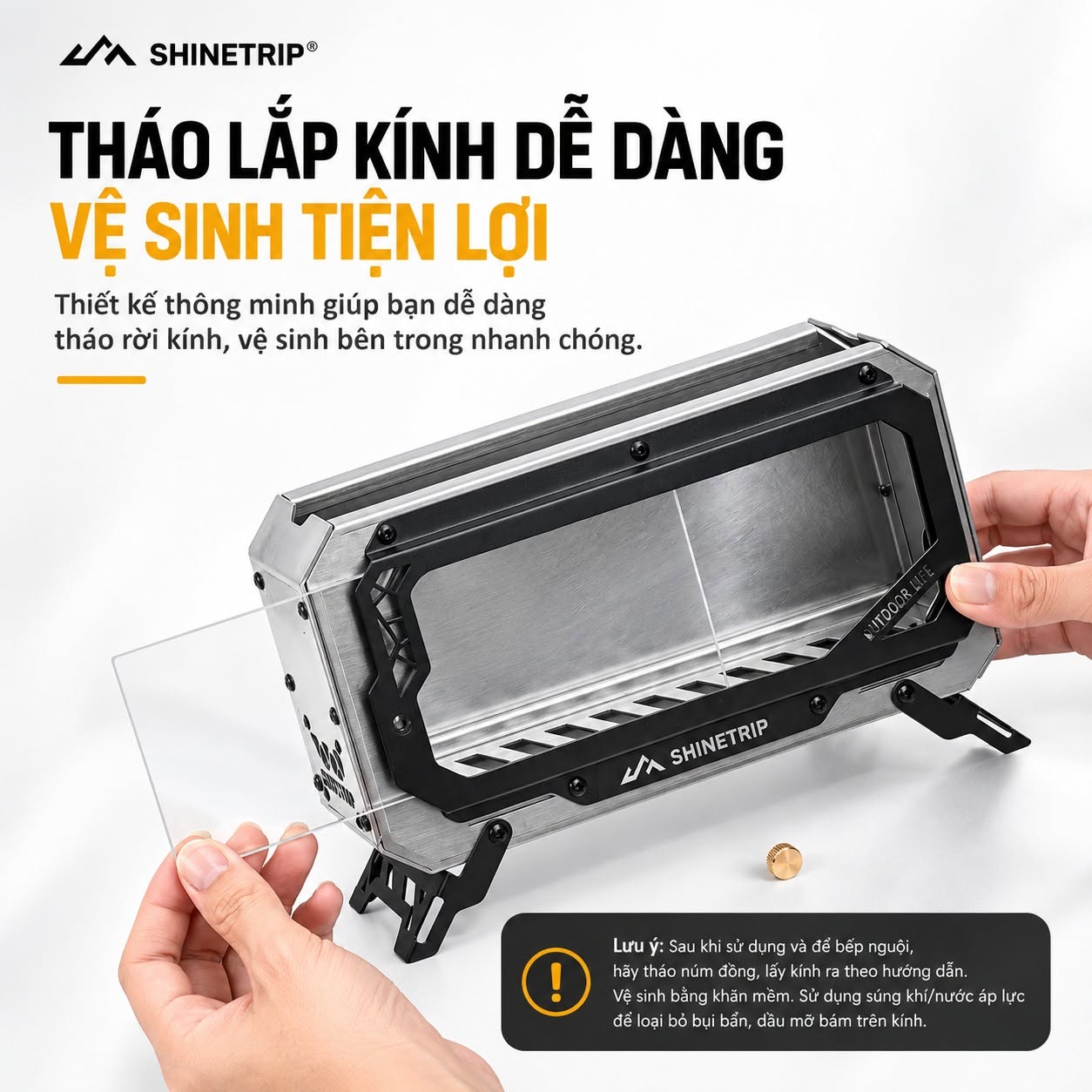 Bếp Lửa Dã Ngoại ShineTrip #05 Mini Fire Stove – Thép Không Gỉ 430, Kính Chịu Nhiệt 1200°C