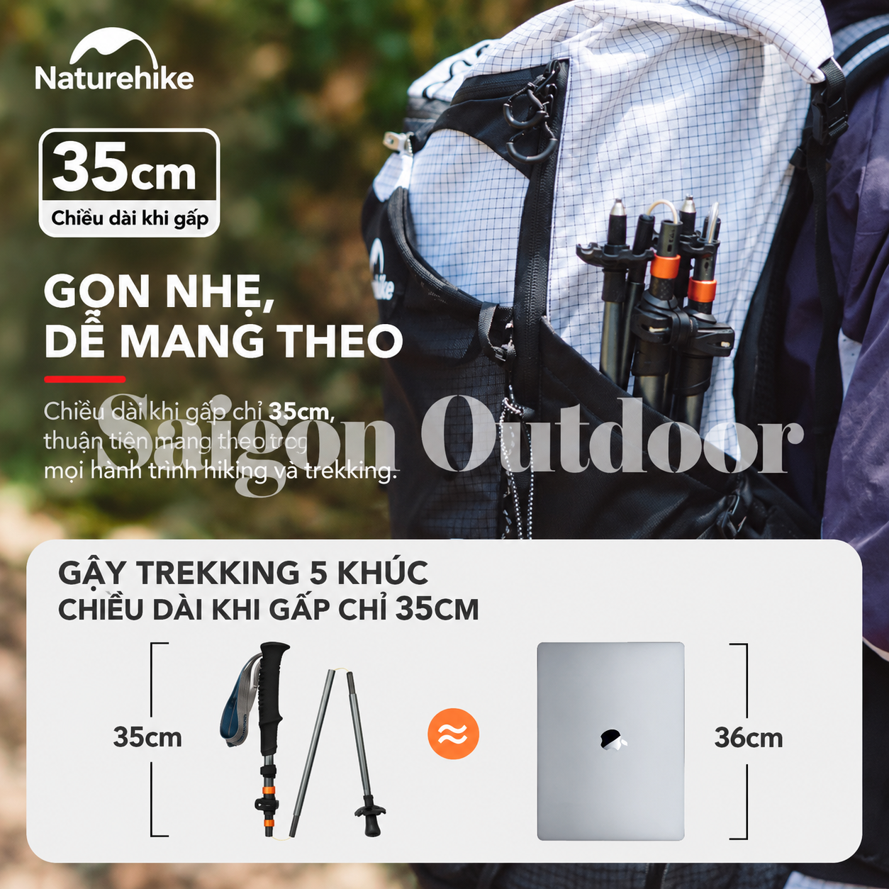 Gậy Trekking Naturehike Gale Trek – Gấp Gọn, Tay Cầm Công Thái Học, Hỗ Trợ Leo Núi & Hiking CNK2450DS013
