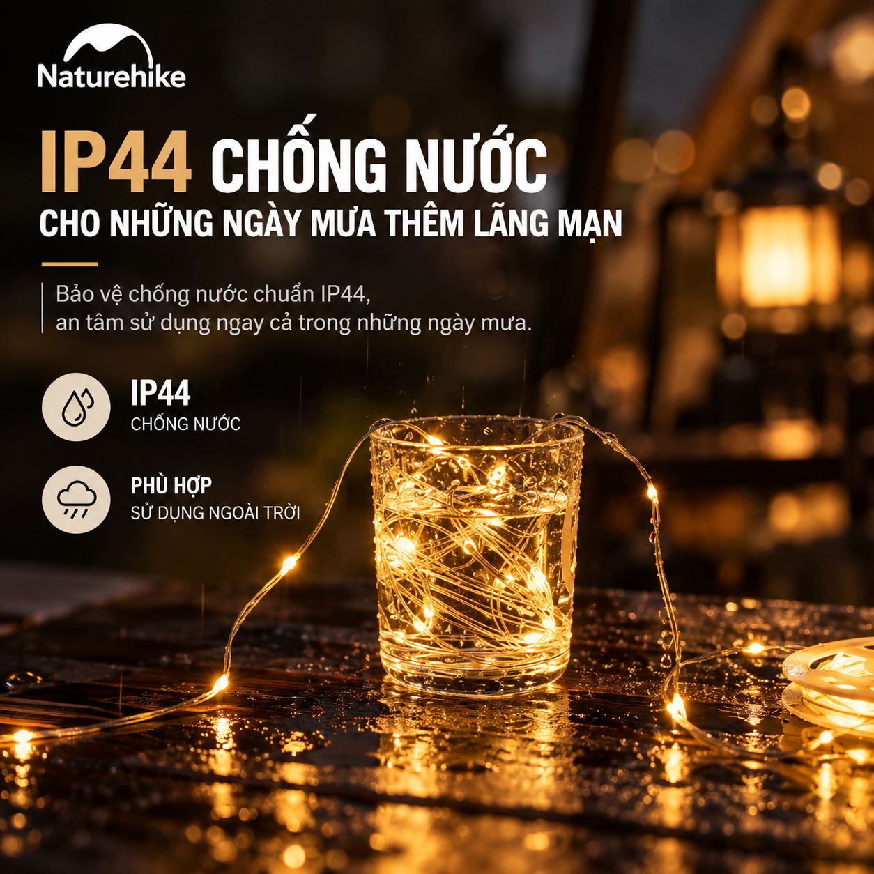 Đèn Dây Cắm Trại Naturehike 10M – 100 LED, 8 Chế Độ Sáng, Pin AAA, Chống Nước IP44 CNH22DQ019