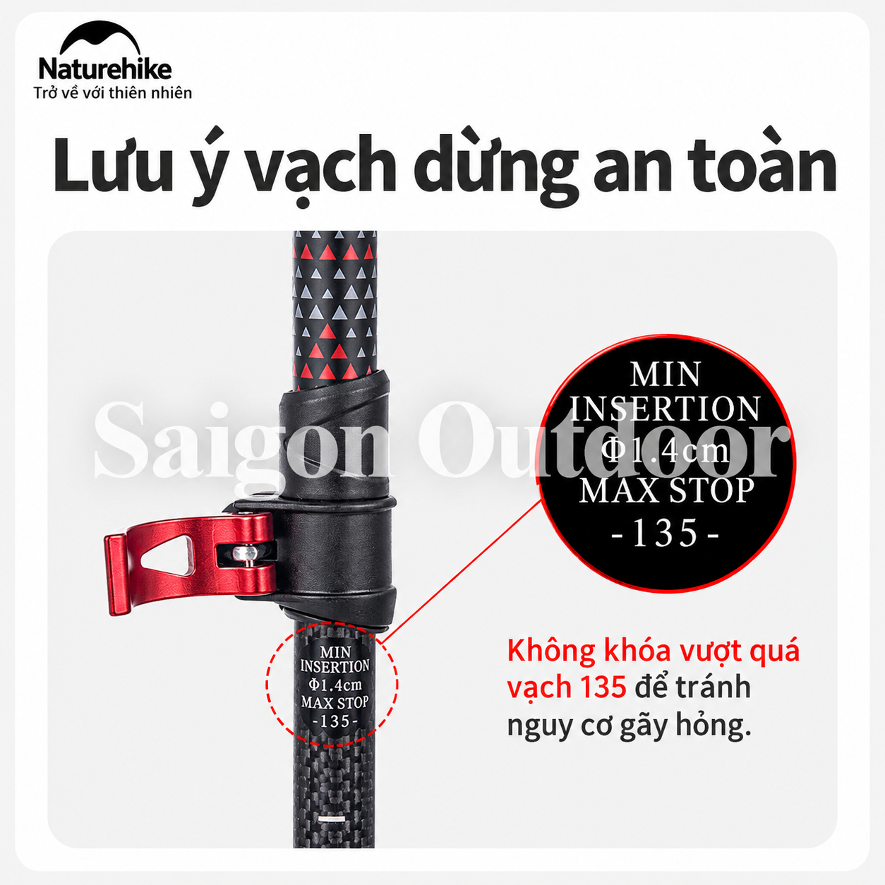 Gậy Trekking Naturehike 3 Khúc Carbon 3K – Siêu Nhẹ 193g, Điều Chỉnh Linh Hoạt NH20DS003
