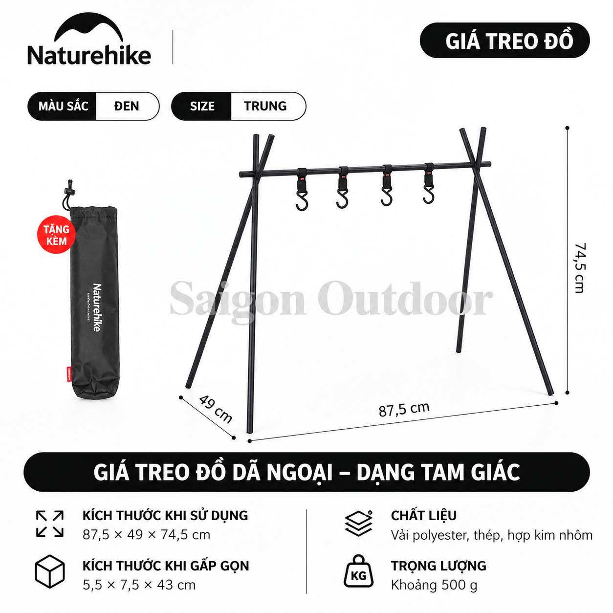 Giá Treo Đồ Dã Ngoại Naturehike Khung Chữ A – Kệ Treo Dụng Cụ Camping, Nấu Nướng BBQ NH19PJ082