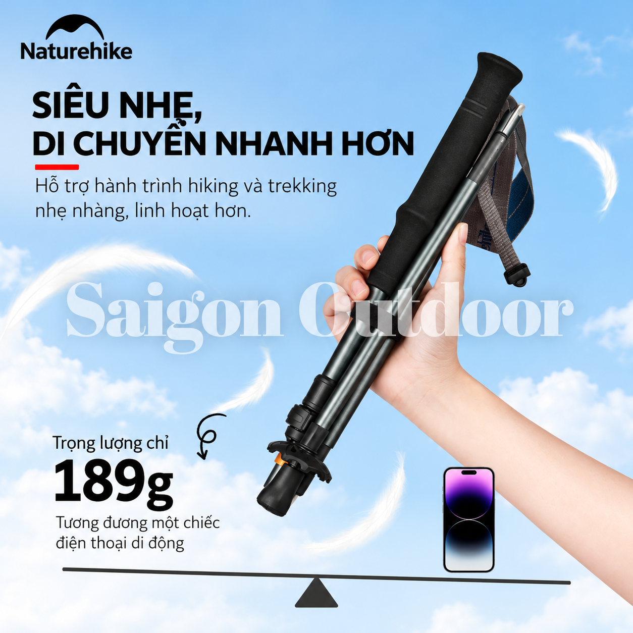 Gậy Trekking Naturehike Gale Trek – Gấp Gọn, Tay Cầm Công Thái Học, Hỗ Trợ Leo Núi & Hiking CNK2450DS013