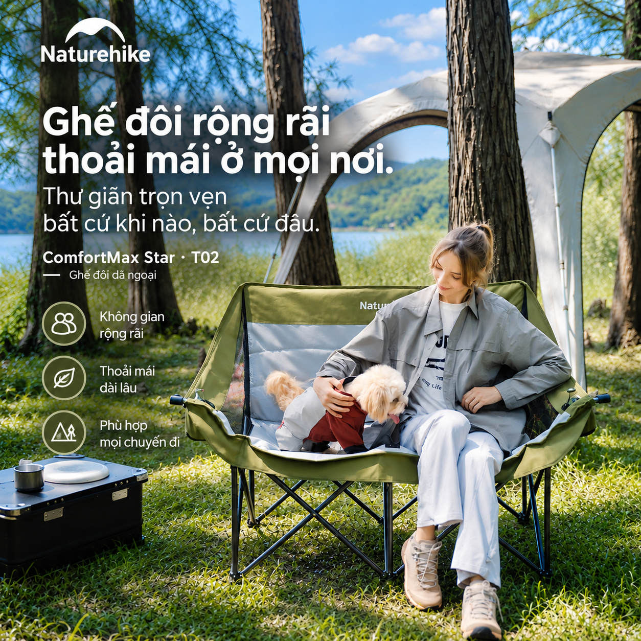 Ghế Đôi Naturehike ComfortMax Star T02 – Ghế Camping 2 Người, Đệm Êm Ái, Khung Thép Chắc Chắn CNK2650JJ016