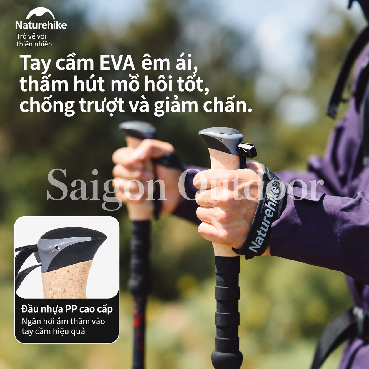 Gậy Trekking Naturehike 3 Khúc Carbon 3K – Siêu Nhẹ 193g, Điều Chỉnh Linh Hoạt NH20DS003
