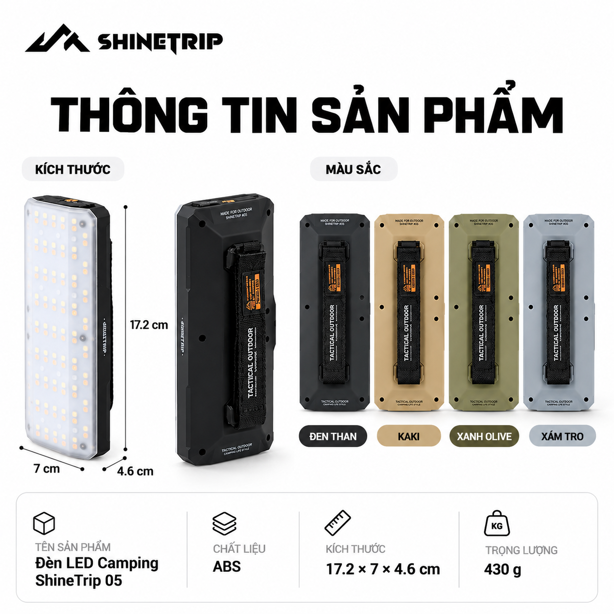 Đèn Camping ShineTrip 20.000mAh | 2200LM | 7 Chế Độ Sáng | Type-C | IPX4