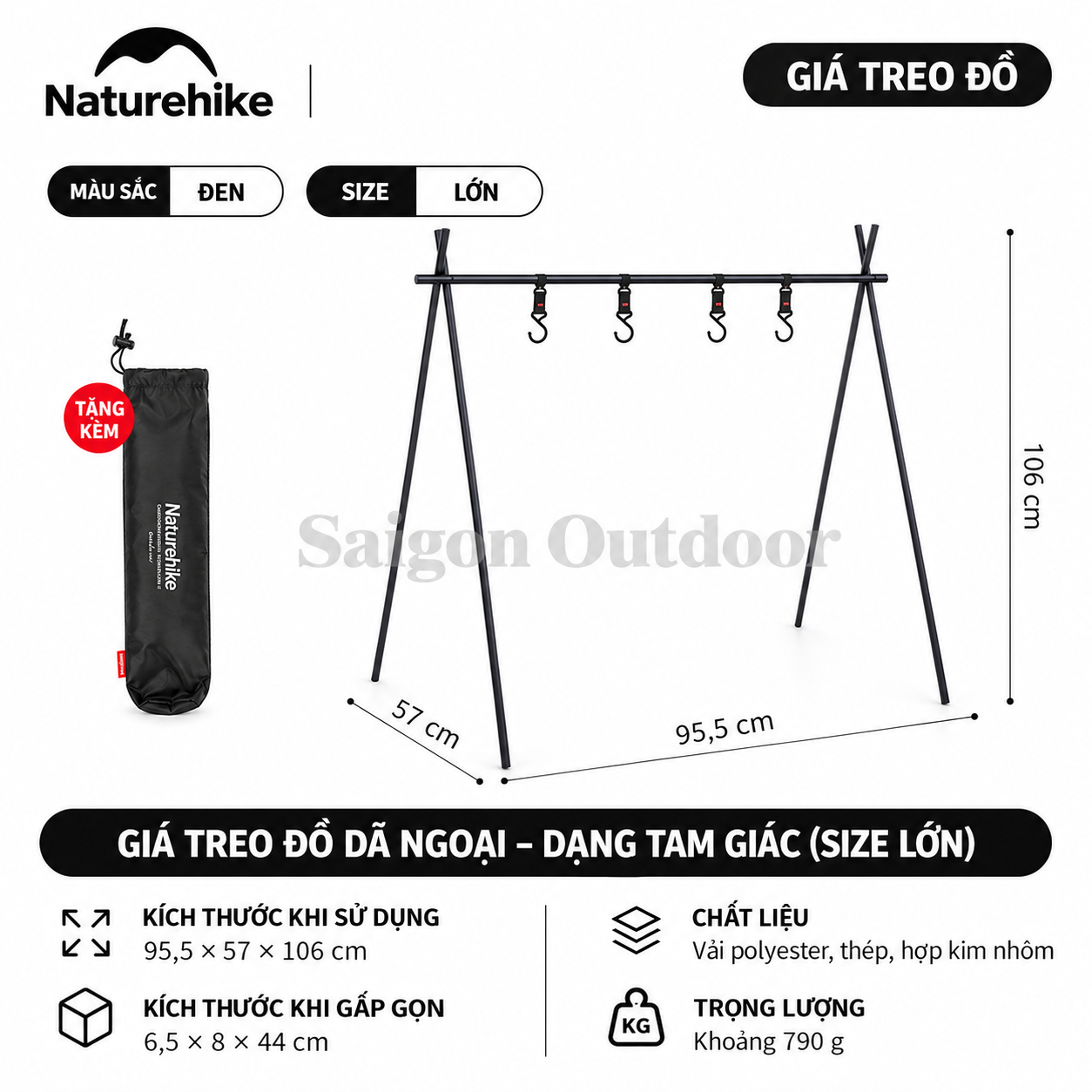 Giá Treo Đồ Dã Ngoại Naturehike Khung Chữ A – Kệ Treo Dụng Cụ Camping, Nấu Nướng BBQ NH19PJ082