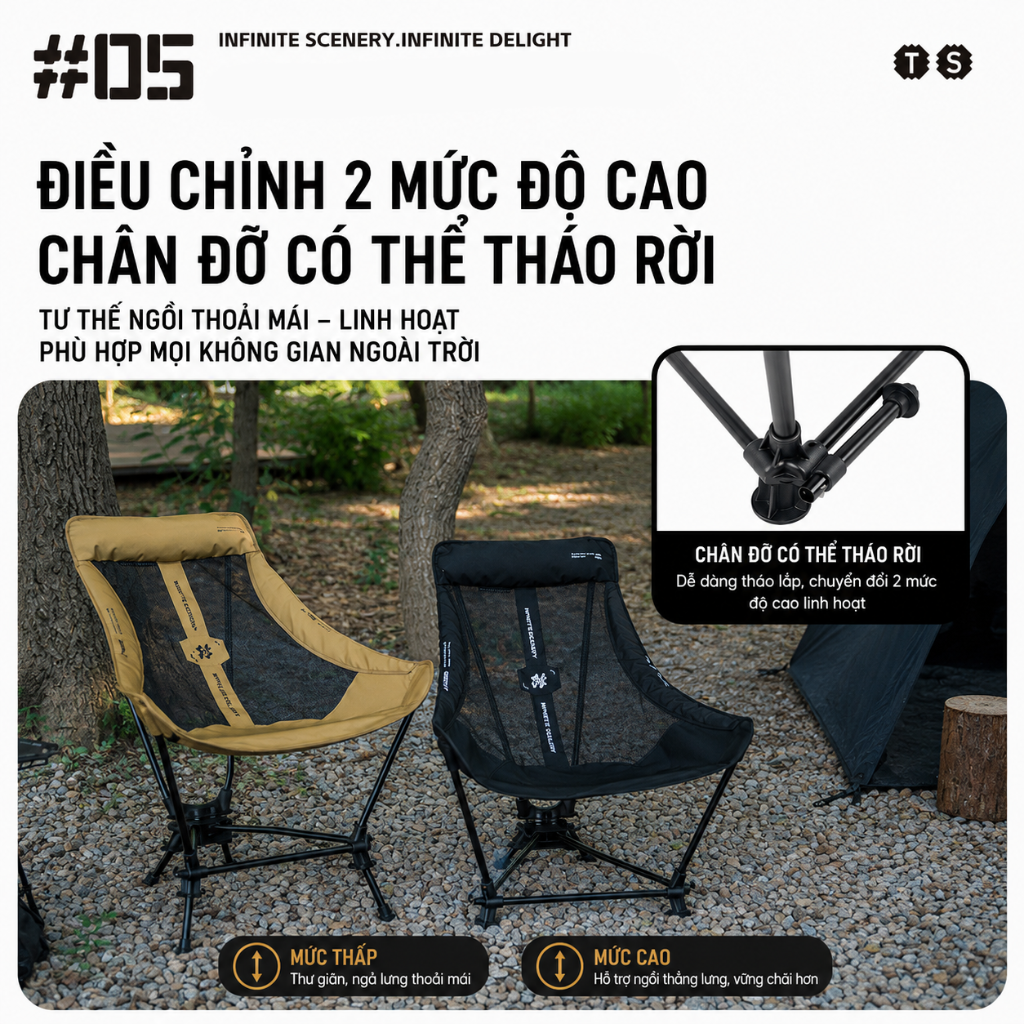 Ghế Camping Đung Đưa ShineTrip #05 – Ghế Thư Giãn Ngả Lưng, Khung Nhôm
